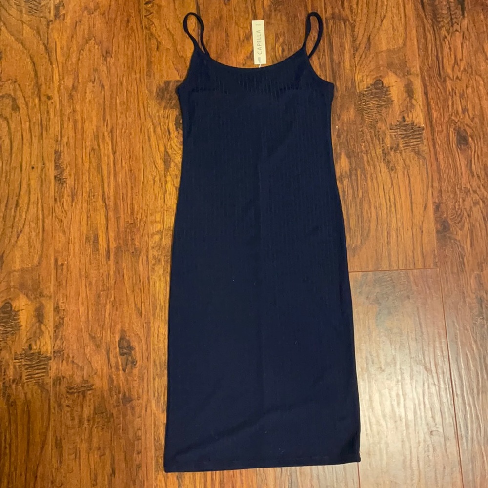 Pink Blush navy ribbed dress